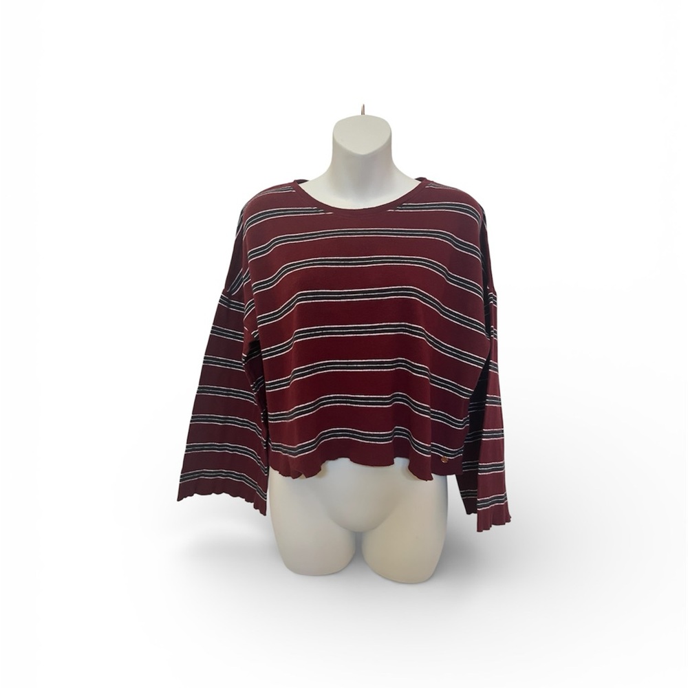 Volcom lived in lounge Crop Top Medium 8 Striped Burgundy Super Soft 100% cotton